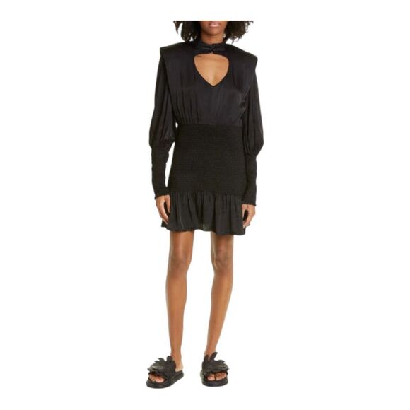 FARM RIO Womens Size Small Smocked Mock Neck Cutout Long Sleeve Dress In Black - Picture 1 of 7